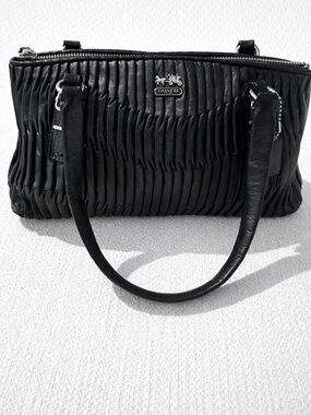 Authentic Coach Madison Gathered Leather Small Handbag Black Silver Rare